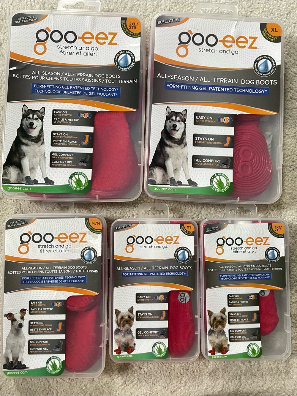 Goo-eez All-Season Dog Boots — Red Gel Comfort, Easy On